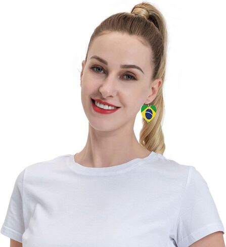 Brazil Flag Faux Leather Earrings For Women Lightweight Heart Dangle Earrings Gift in Saudi Arabia