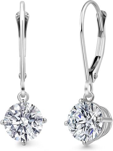 Gem Stone King 0.50-2.00 Cttw Round Lab Grown Diamond Leverback Dangle Earrings for Women | 925 Sterling Silver | E-F | VVS-VS | April Birthstone | Gifts for Mom Wife Her in Kuwait