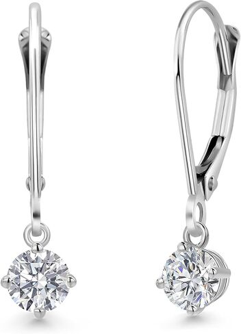 Gem Stone King 0.50-2.00 Cttw Round Lab Grown Diamond Leverback Dangle Earrings for Women | 925 Sterling Silver | E-F | VVS-VS | April Birthstone | Gifts for Mom Wife Her in Kuwait