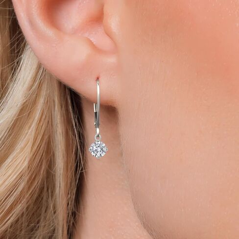 Gem Stone King 0.50-2.00 Cttw Round Lab Grown Diamond Leverback Dangle Earrings for Women | 925 Sterling Silver | E-F | VVS-VS | April Birthstone | Gifts for Mom Wife Her in Kuwait