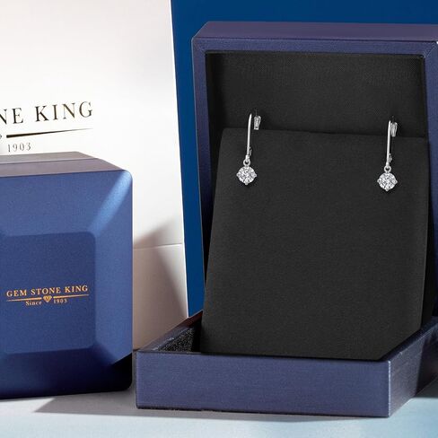 Gem Stone King 0.50-2.00 Cttw Round Lab Grown Diamond Leverback Dangle Earrings for Women | 925 Sterling Silver | E-F | VVS-VS | April Birthstone | Gifts for Mom Wife Her in Kuwait