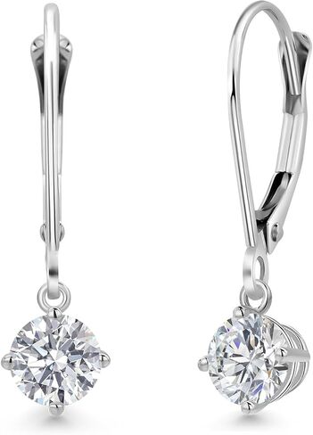 Gem Stone King 0.50-2.00 Cttw Round Lab Grown Diamond Leverback Dangle Earrings for Women | 925 Sterling Silver | E-F | VVS-VS | April Birthstone | Gifts for Mom Wife Her in Kuwait