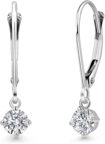 Gem Stone King 0.50-2.00 Cttw Round Lab Grown Diamond Leverback Dangle Earrings for Women | 925 Sterling Silver | E-F | VVS-VS | April Birthstone | Gifts for Mom Wife Her in Kuwait