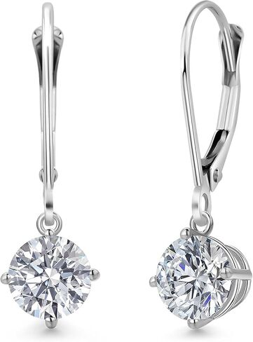 Gem Stone King 0.50-2.00 Cttw Round Lab Grown Diamond Leverback Dangle Earrings for Women | 925 Sterling Silver | E-F | VVS-VS | April Birthstone | Gifts for Mom Wife Her in Kuwait