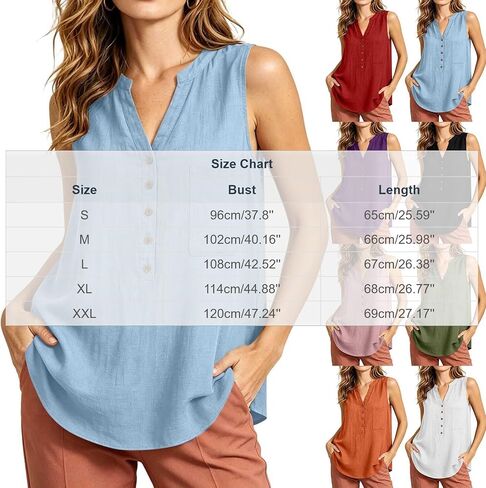 Women's Tank Top V Neck Beach Sleeveless Pocket Fashion | Tank Tops for Women Summer Shirts Button V Neck T-Shirts Beach Vacation Sleeveless Tees Fashion Clothing with Pocket in Kuwait
