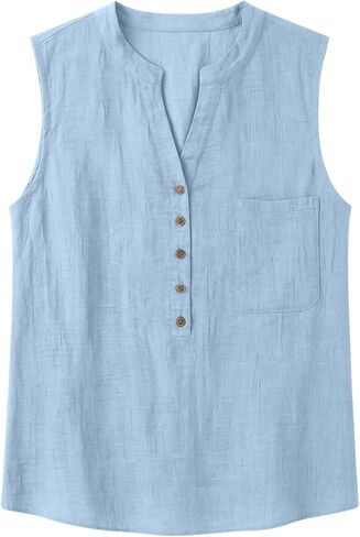 Women's Tank Top V Neck Beach Sleeveless Pocket Fashion | Tank Tops for Women Summer Shirts Button V Neck T-Shirts Beach Vacation Sleeveless Tees Fashion Clothing with Pocket in Kuwait