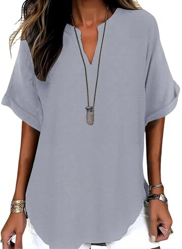 Women's T Shirt V Neck Short Sleeve Beach Casual | Womens Tops Short Sleeve V Neck T Shirts Summer Beach Vacation Clothes Casual Loose Fit Tops in Kuwait