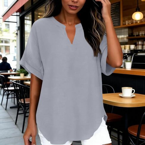 Women's T Shirt V Neck Short Sleeve Beach Casual | Womens Tops Short Sleeve V Neck T Shirts Summer Beach Vacation Clothes Casual Loose Fit Tops in Kuwait