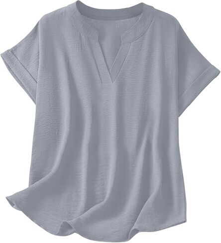 Women's T Shirt V Neck Short Sleeve Beach Casual | Womens Tops Short Sleeve V Neck T Shirts Summer Beach Vacation Clothes Casual Loose Fit Tops in Kuwait