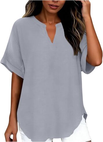 Women's T Shirt V Neck Short Sleeve Beach Casual | Womens Tops Short Sleeve V Neck T Shirts Summer Beach Vacation Clothes Casual Loose Fit Tops in Kuwait