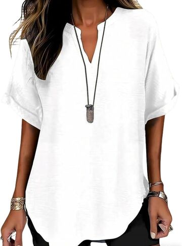 Women's T Shirt V Neck Short Sleeve Beach Casual | Womens Tops Short Sleeve V Neck T Shirts Summer Beach Vacation Clothes Casual Loose Fit Tops in Kuwait