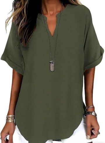 Women's T Shirt V Neck Short Sleeve Beach Casual | Womens Tops Short Sleeve V Neck T Shirts Summer Beach Vacation Clothes Casual Loose Fit Tops in Kuwait