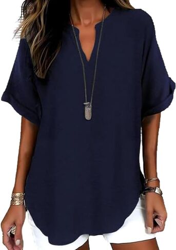 Women's T Shirt V Neck Short Sleeve Beach Casual | Womens Tops Short Sleeve V Neck T Shirts Summer Beach Vacation Clothes Casual Loose Fit Tops in Kuwait