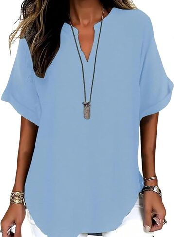 Women's T Shirt V Neck Short Sleeve Beach Casual | Womens Tops Short Sleeve V Neck T Shirts Summer Beach Vacation Clothes Casual Loose Fit Tops in Kuwait