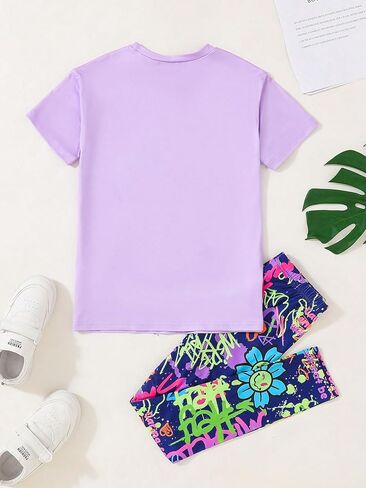 Young Girls Outfits Graphic Comfy Casual Summer 2 Piece Little Kid Pant Set in Kuwait