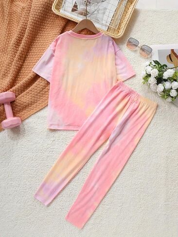 Girls Short Sleeve T-Shirt and Leggings Set Casual Summer Outfit Soft 2 Piece Daily Wear in Kuwait