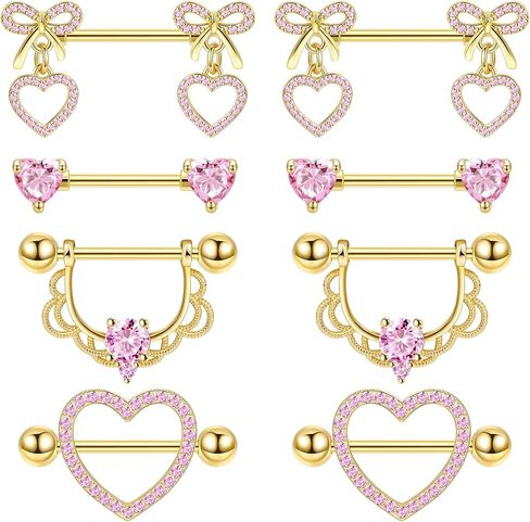 4 Pairs 14G G23 Titanium Nipple Rings for Women Heart Bow CZ Barbell Nipple Rings Set Hypoallergenic Barbell Nipple Ring Cute Tongue Ring Nipple Piercing Jewelry in Kuwait