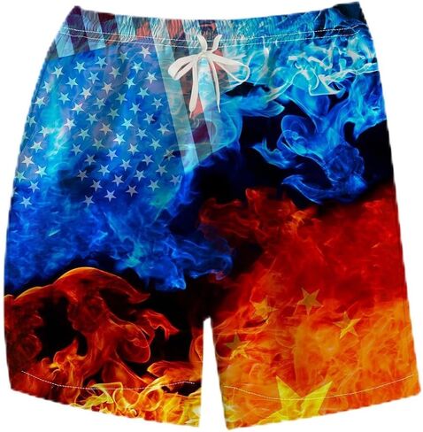 Novelty Fire Printed Board Shorts Funny Colorful Flame Graphic Beach Shorts in Saudi Arabia