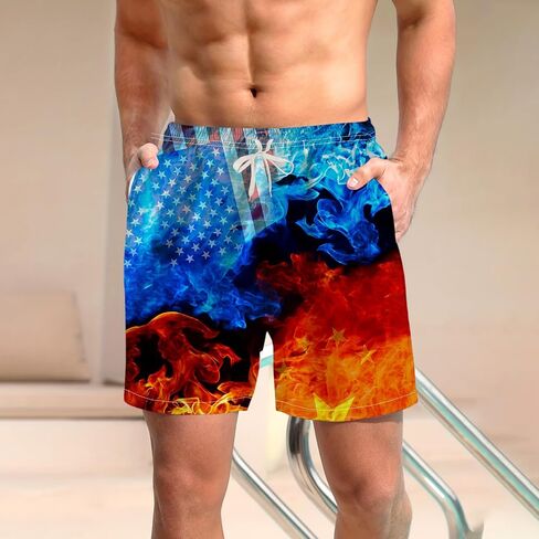 Novelty Fire Printed Board Shorts Funny Colorful Flame Graphic Beach Shorts in Saudi Arabia