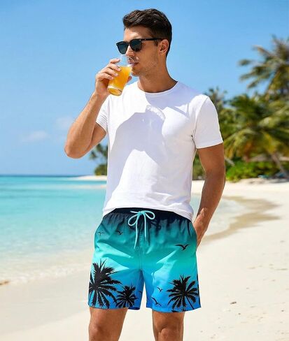 1 Pcs Men's Swim Trunks Quick Dry Beach Shorts Bathing Suits with Pockets in Kuwait