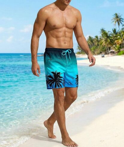 1 Pcs Men's Swim Trunks Quick Dry Beach Shorts Bathing Suits with Pockets in Kuwait