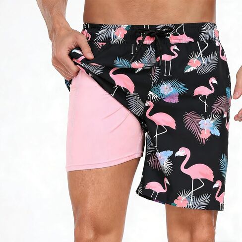 2 in 1 Men's Swim Trunks with Compression Liner 7" Quick Dry Board Shorts, Mens Bathing Suit with Pockets for Beach Pool in Kuwait