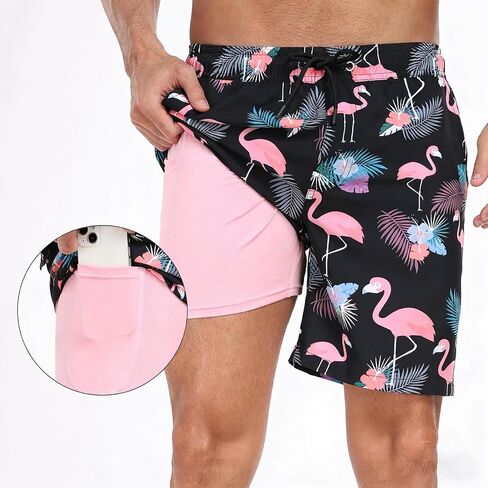 2 in 1 Men's Swim Trunks with Compression Liner 7" Quick Dry Board Shorts, Mens Bathing Suit with Pockets for Beach Pool in Kuwait