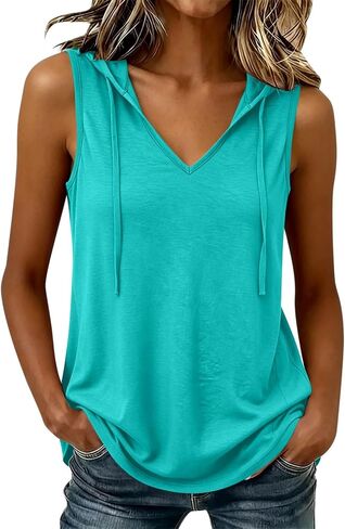 Women's Tank Top V Neck Sleeveless Hooded Summer Casual | Womens Summer Hooded Tank Tops Casual Soft Tunic Shirts Sleeveless V Neck Basic Workout Clothes Fashion Outfits in Kuwait