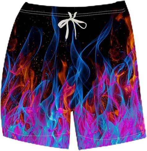 Novelty Fire Printed Board Shorts Funny Colorful Flame Graphic Beach Shorts in Saudi Arabia