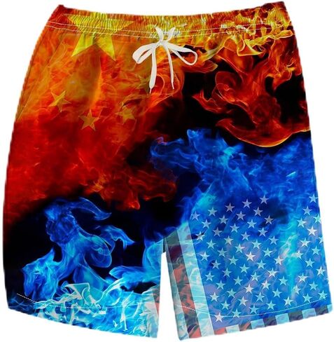 Novelty Fire Printed Board Shorts Funny Colorful Flame Graphic Beach Shorts in Saudi Arabia