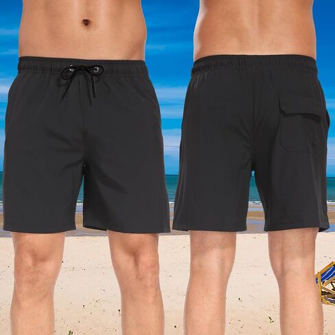 Mens Swim Trunks Swimsuits Board Beach Shorts with Compression Liner 7'' Inseam Quick Dry Board Trunks 1 Pack Swimwear in Kuwait