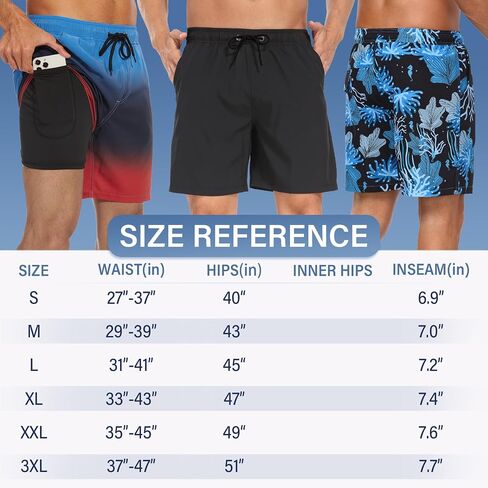 Mens Swim Trunks Swimsuits Board Beach Shorts with Compression Liner 7'' Inseam Quick Dry Board Trunks 1 Pack Swimwear in Kuwait