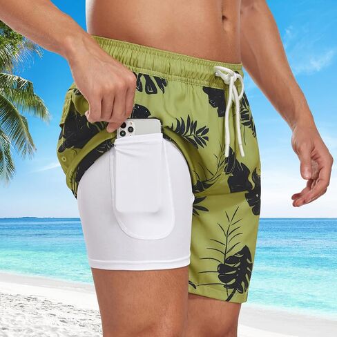 Mens Swim Trunks Swimsuits Board Beach Shorts with Compression Liner 7'' Inseam Quick Dry Board Trunks 1 Pack Swimwear in Kuwait