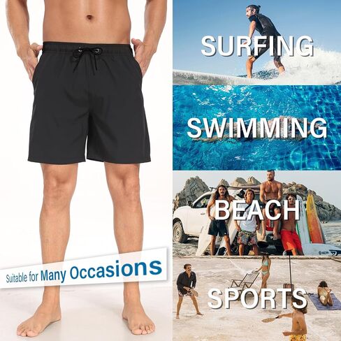 Mens Swim Trunks Swimsuits Board Beach Shorts with Compression Liner 7'' Inseam Quick Dry Board Trunks 1 Pack Swimwear in Kuwait