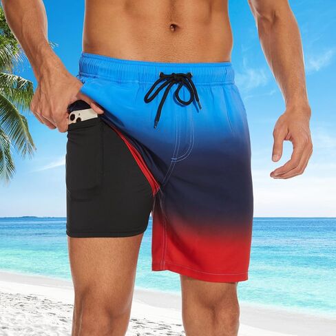 Mens Swim Trunks Swimsuits Board Beach Shorts with Compression Liner 7'' Inseam Quick Dry Board Trunks 1 Pack Swimwear in Kuwait