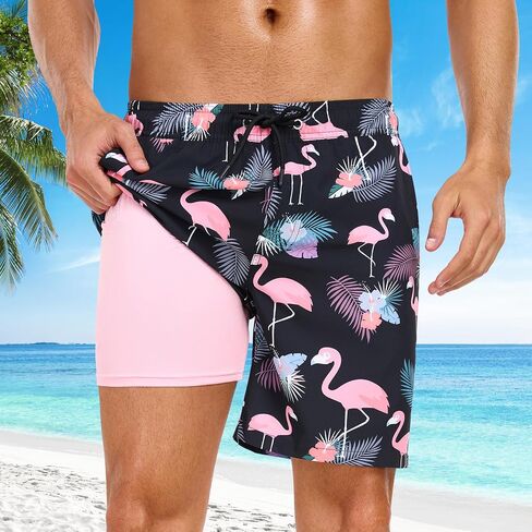 Mens Swim Trunks Swimsuits Board Beach Shorts with Compression Liner 7'' Inseam Quick Dry Board Trunks 1 Pack Swimwear in Kuwait