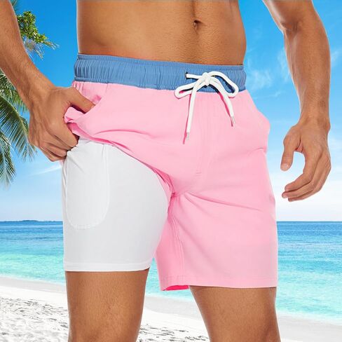 Mens Swim Trunks Swimsuits Board Beach Shorts with Compression Liner 7'' Inseam Quick Dry Board Trunks 1 Pack Swimwear in Kuwait