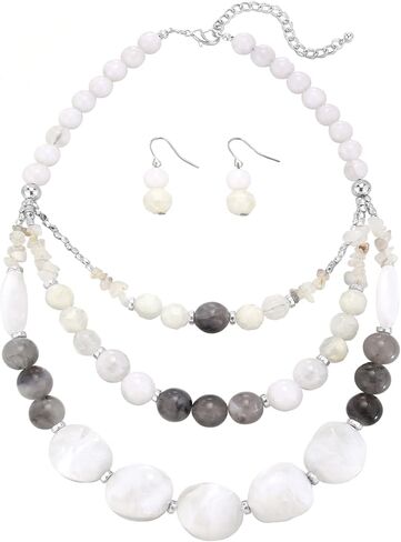 Errally Chunky Beaded Statement Necklace for Women 3 Layered Boho Jewelry Set with Earrings Colorful Stone Beads Choker Gift for Her in Saudi Arabia