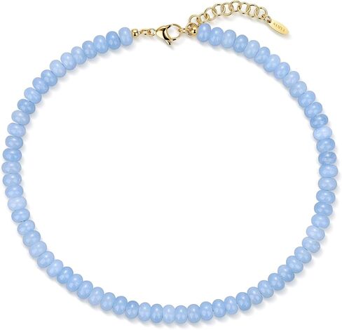 SAMYA Beaded Necklace for Women, Natural Gemstone Beaded Necklace, 8x5mm Polished Gemstone Beads, 16"+2" Adjustable Boho Beach Summer Layering Necklace with Gold Stainless Steel Clasp in Kuwait