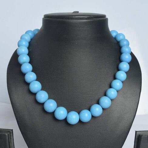 GEMHUB Natural Blue Turquoise Strand 435.00 Ct Round Smooth Beads Strand Necklace Blue Turquoise Jewelry Gift in Kuwait