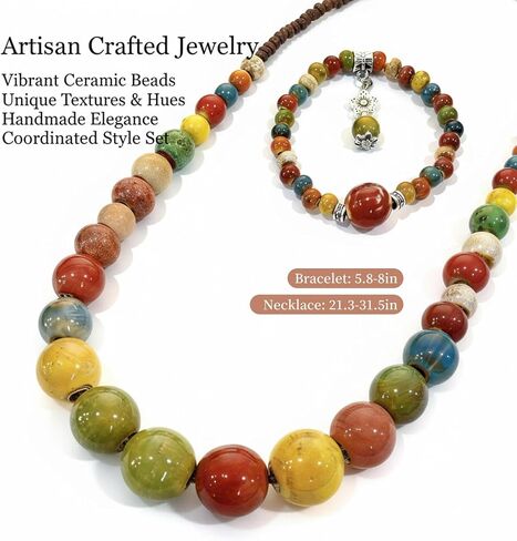 Boho Hippie Colorful Ceramic Beads Watermelon Shaped Colorful Beaded Necklaces Bracelet for Women,Bohemian Summer Beach Jewelry Gift for Women in Kuwait