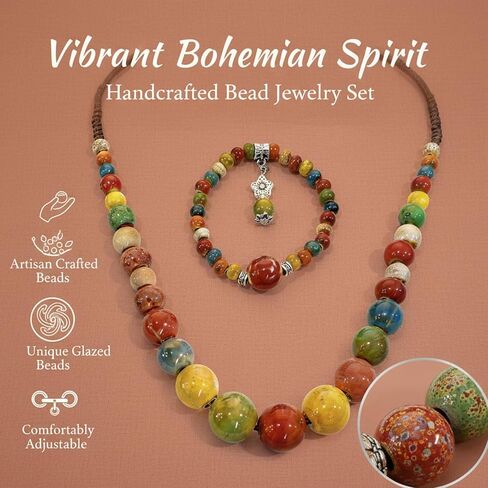 Boho Hippie Colorful Ceramic Beads Watermelon Shaped Colorful Beaded Necklaces Bracelet for Women,Bohemian Summer Beach Jewelry Gift for Women in Kuwait