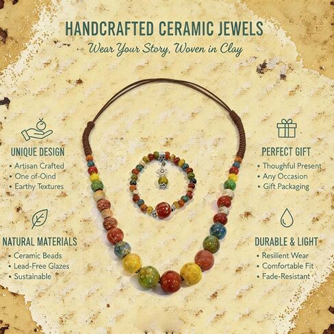 Boho Hippie Colorful Ceramic Beads Watermelon Shaped Colorful Beaded Necklaces Bracelet for Women,Bohemian Summer Beach Jewelry Gift for Women in Kuwait