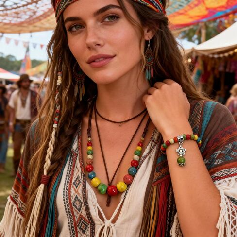 Boho Hippie Colorful Ceramic Beads Watermelon Shaped Colorful Beaded Necklaces Bracelet for Women,Bohemian Summer Beach Jewelry Gift for Women in Kuwait