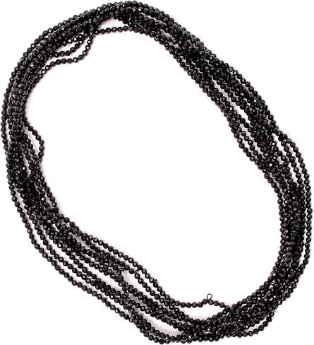A&M GEMS & JEWELS Natural Black Spinal Gemstone, Minimlaist Beaded Jewelry, 2 mm Faceted Round Beads 100 Inches Necklace, Multi Layer Design Beaded Necklace, Unisex Jewelry in Saudi Arabia