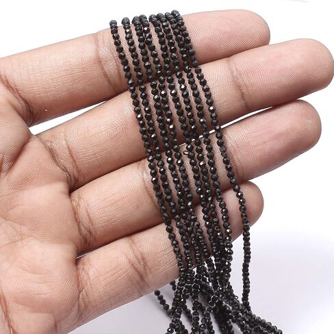 A&M GEMS & JEWELS Natural Black Spinal Gemstone, Minimlaist Beaded Jewelry, 2 mm Faceted Round Beads 100 Inches Necklace, Multi Layer Design Beaded Necklace, Unisex Jewelry in Saudi Arabia