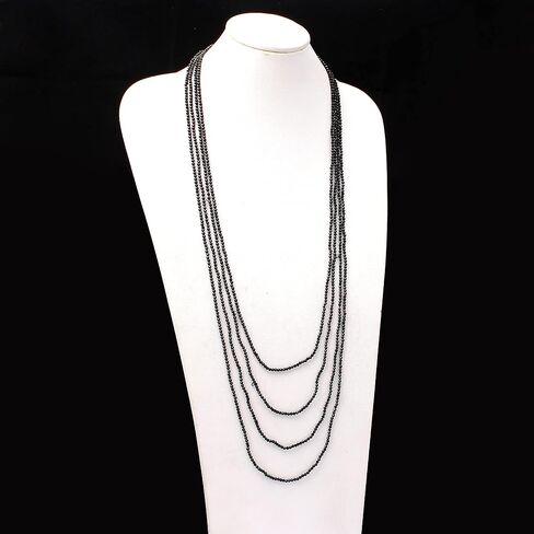 A&M GEMS & JEWELS Natural Black Spinal Gemstone, Minimlaist Beaded Jewelry, 2 mm Faceted Round Beads 100 Inches Necklace, Multi Layer Design Beaded Necklace, Unisex Jewelry in Saudi Arabia