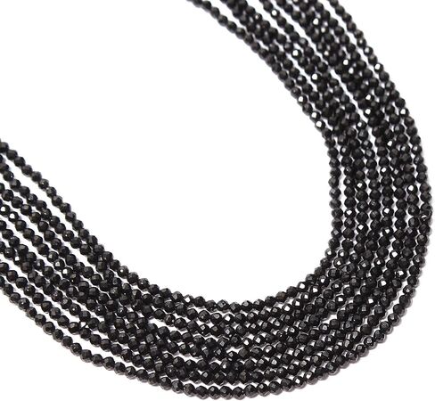 A&M GEMS & JEWELS Natural Black Spinal Gemstone, Minimlaist Beaded Jewelry, 2 mm Faceted Round Beads 100 Inches Necklace, Multi Layer Design Beaded Necklace, Unisex Jewelry in Saudi Arabia