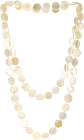 COOLSTEELANDBEYOND Layered White Shell Disc Necklace Double-Strand Polished Shell Beads, Natural Beach-Inspired Jewelry in Kuwait
