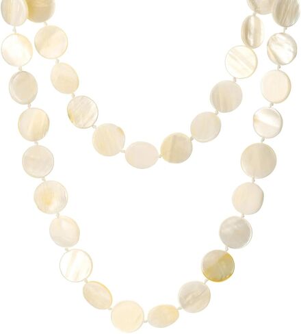 COOLSTEELANDBEYOND Layered White Shell Disc Necklace Double-Strand Polished Shell Beads, Natural Beach-Inspired Jewelry in Kuwait
